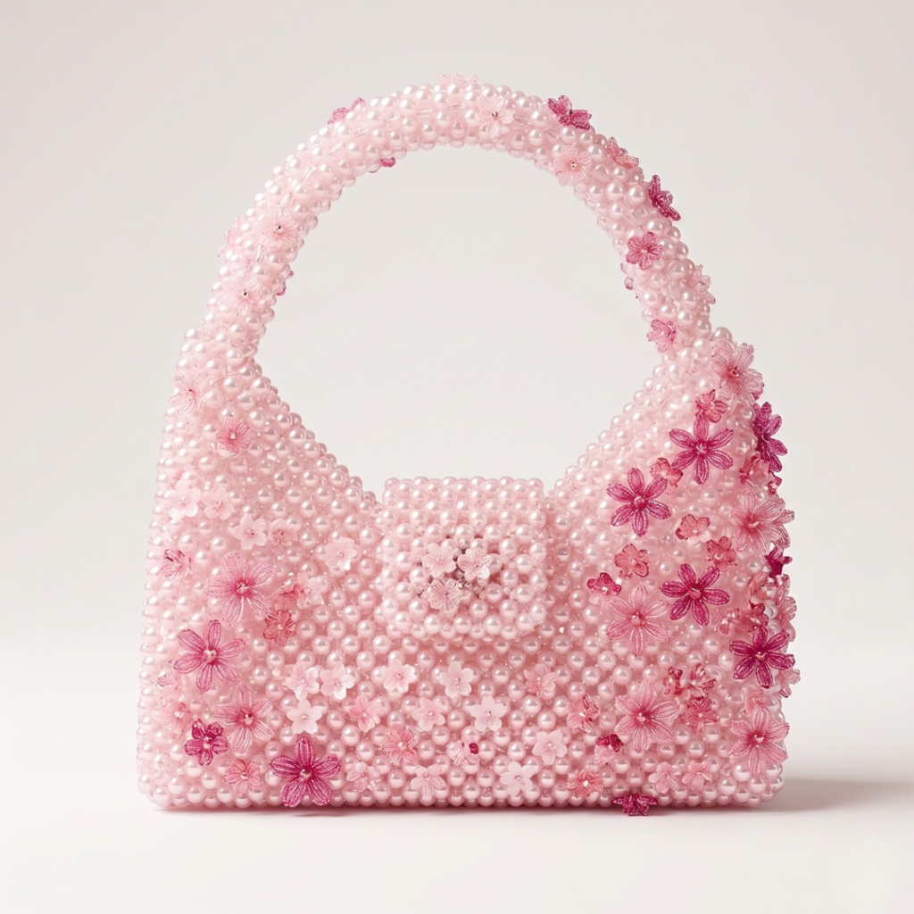 Bella Crystelle Pink Blossom Pearl Handbag – Luxury Floral Evening Bag