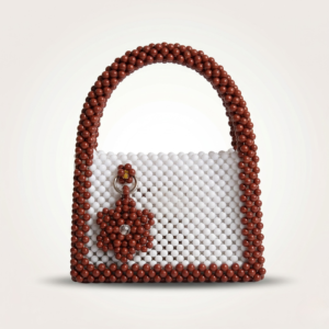 Bella Crystelle Ivory & Mocha Beaded Handbag – Luxury Contrast Tote