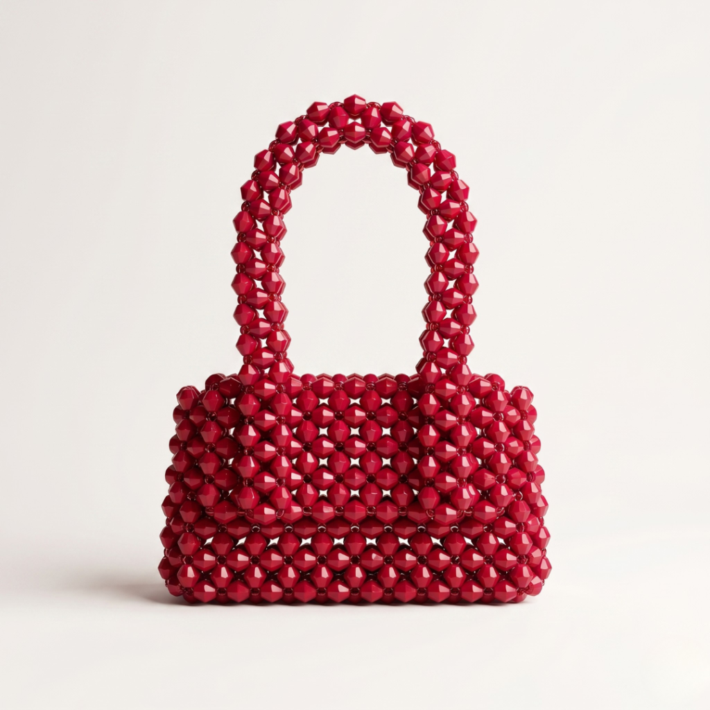 Bella Crystelle Ruby Crystal Mini Tote – Luxury Red Beaded Handbag