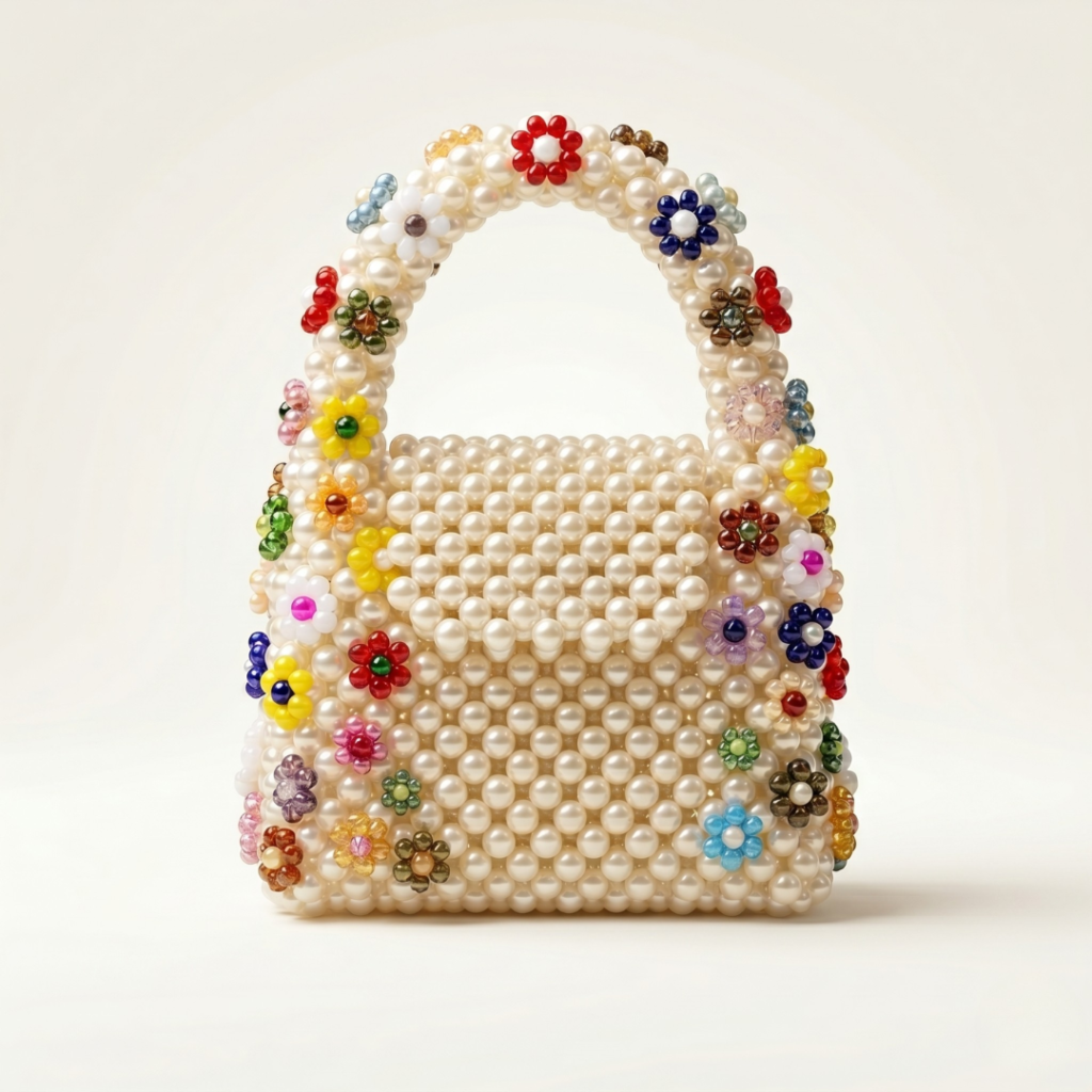 Bella Crystelle Pearl Garden Floral Handbag – Luxury Beaded Tote