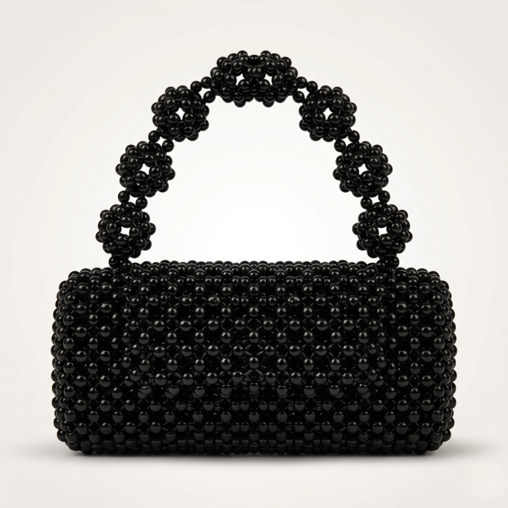 Bella Crystelle Midnight Blossom Beaded Handbag – Luxury Black Evening Bag