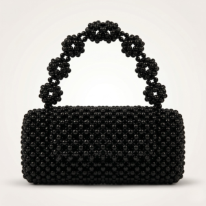 Bella Crystelle Midnight Blossom Beaded Handbag – Luxury Black Evening Bag