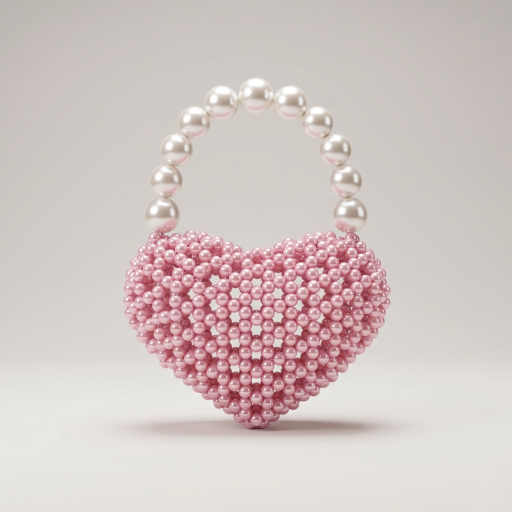 Bella Crystelle Pearl Heart Handbag – Pink Beaded Luxury Purse