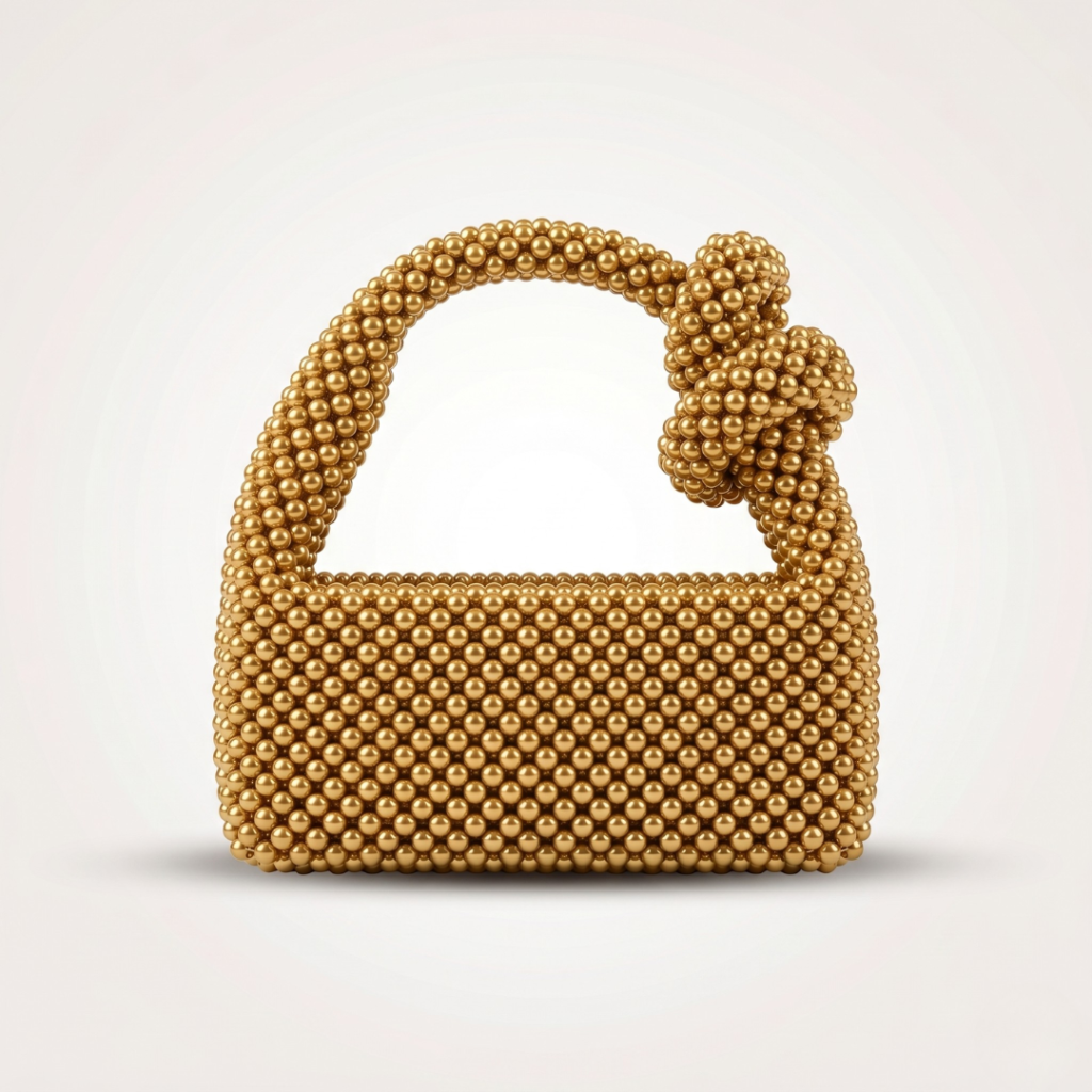 Bella Crystelle Golden Knot Beaded Handbag – Luxury Statement Purse