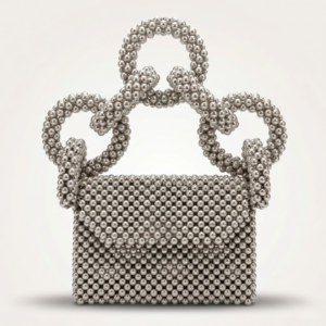 Bella Crystelle Silver Bow Tote Bag – Luxury Beaded Statement Handbag