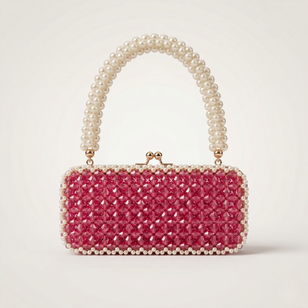 Bella Crystelle Rose Pearl Crystal Clutch – Luxury Evening Purse
