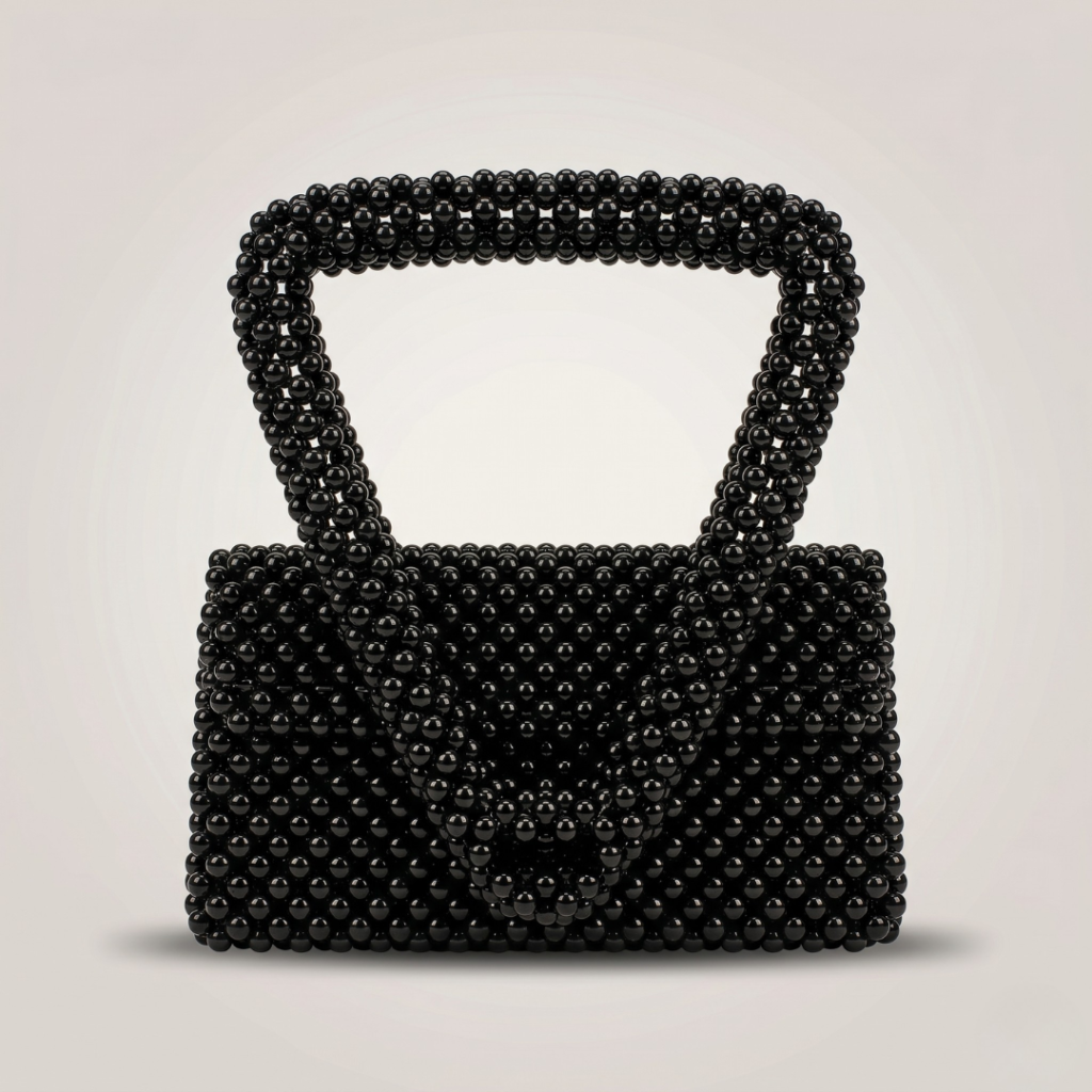 Bella Crystelle Midnight Noir Beaded Tote – Classic Black Handbag