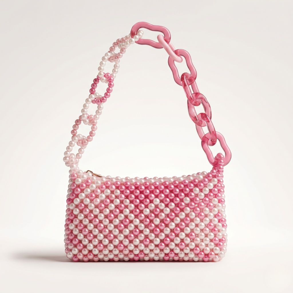 Bella Crystelle Pink Pearl Chain Shoulder Bag – Chic Statement Handbag