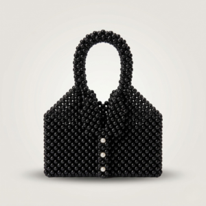 ella Crystelle Midnight Pearl Button Tote – Classic Black Beaded Bag
