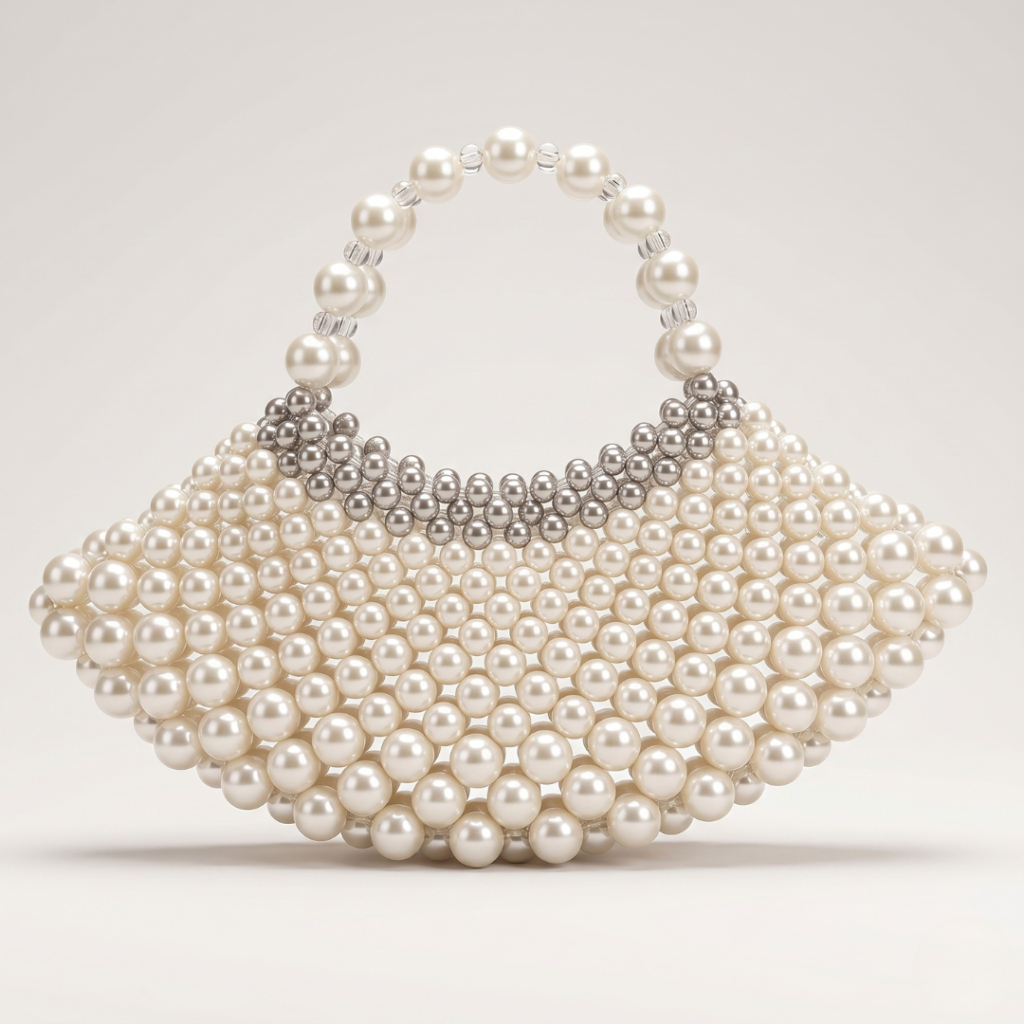 Bella Crystelle Ivory Pearl Crescent Bag – Luxury Evening Handbag