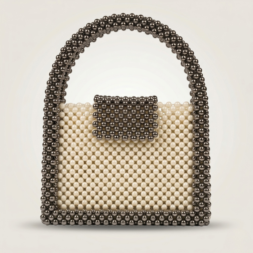 Bella Crystelle Pearl Noir Contrast Tote – Elegant Two-Tone Handbag
