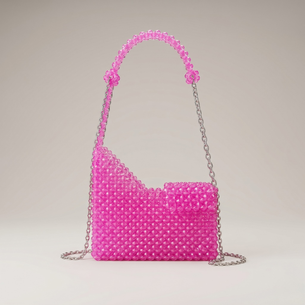 Bella Crystelle Rosé Crystal Shoulder Bag – Pink Beaded Chain Purse