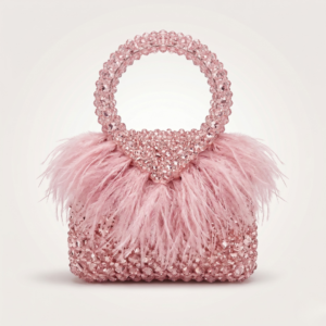 Bella Crystelle Blush Feather Crystal Clutch – Pink Embellished Evening Bag