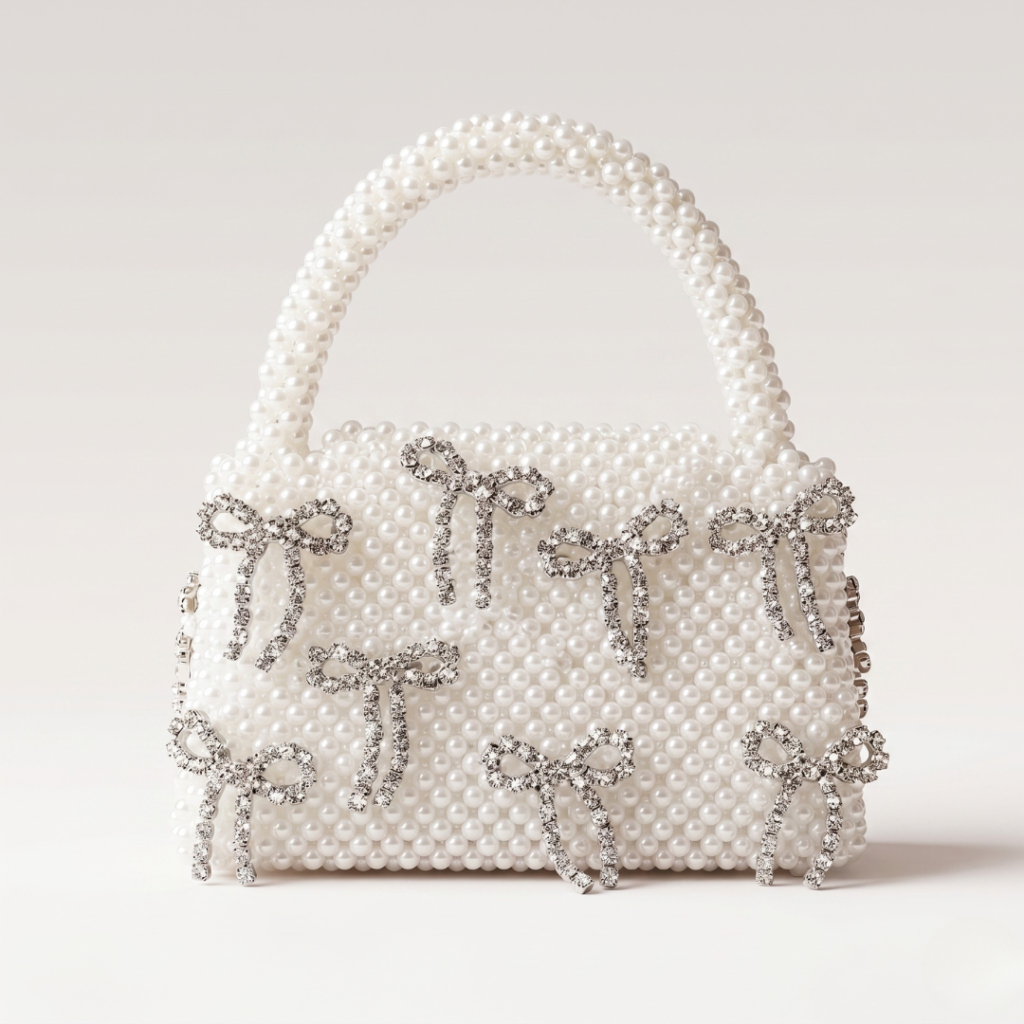 Bella Crystelle Pearl Bow Elegance Bag – Embellished Pearl Handbag