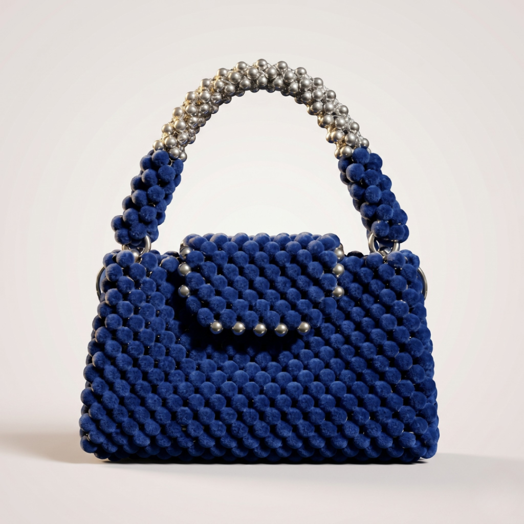 Bella Crystelle Midnight Velvet Beaded Tote – Navy Blue Statement Handbag