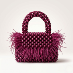 Bella Crystelle Plum Feather Crystal Clutch – Embellished Evening Bag