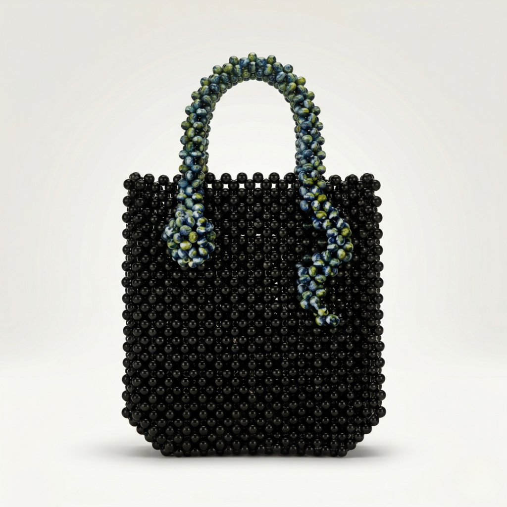 Bella Crystelle Noir Beaded Tote Bag – Luxury Black Handcrafted Handbag