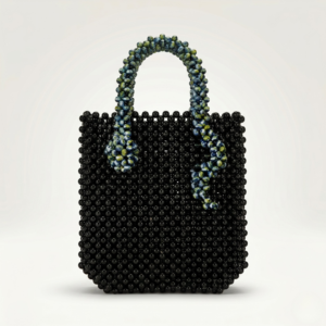 Bella Crystelle Noir Beaded Tote Bag – Luxury Black Handcrafted Handbag