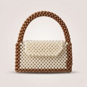 Bella Crystelle Mocha Pearl Contrast Tote – Two-Tone Beaded Handbag