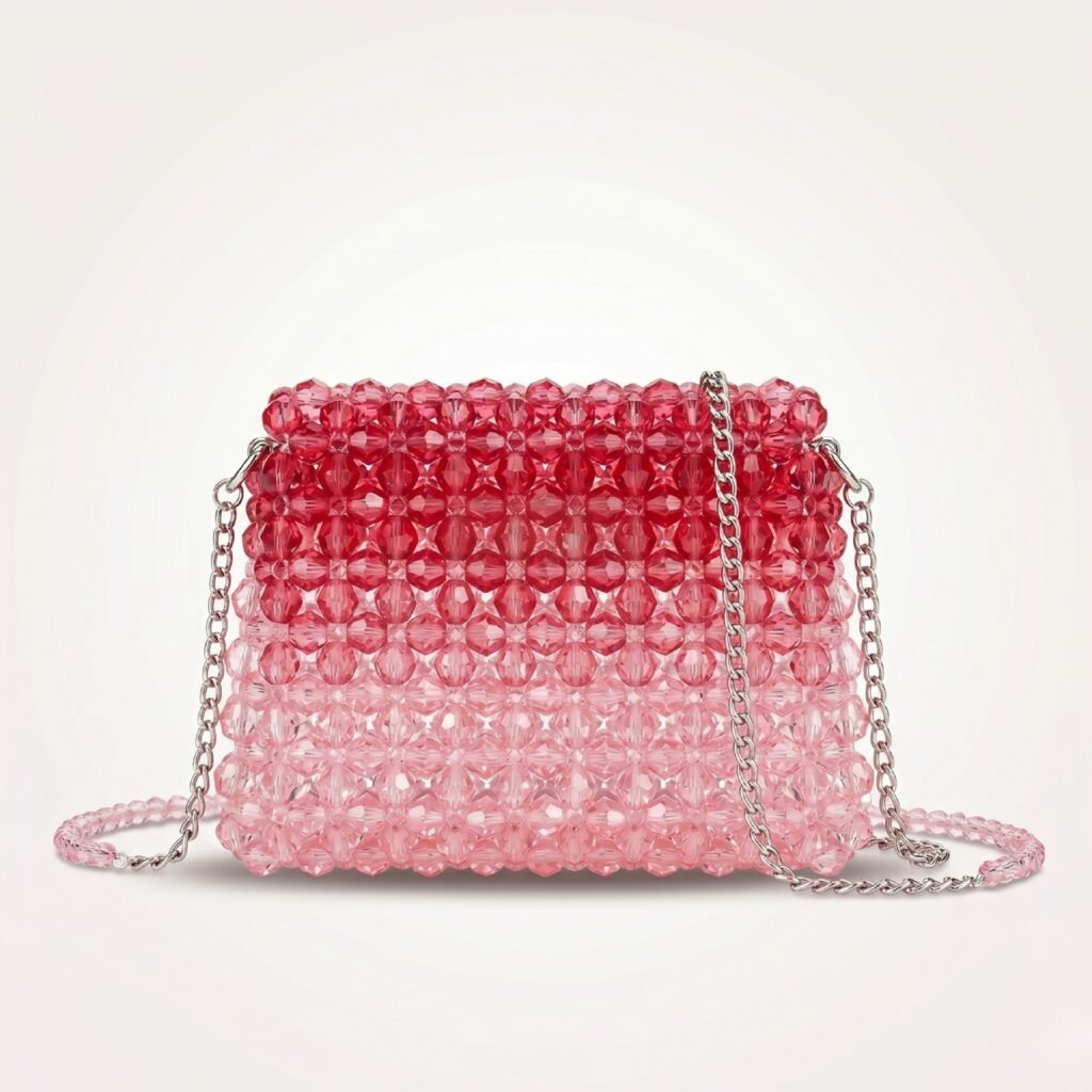Bella Crystelle Rosé Ombre Crystal Crossbody – Gradient Pink Beaded Bag