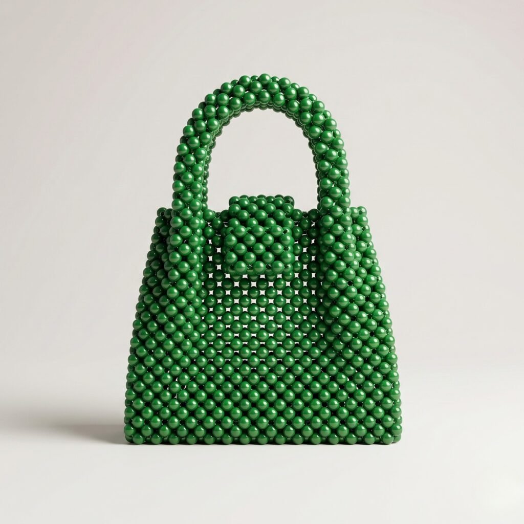 Bella Crystelle Emerald Pearl Mini Tote – Green Beaded Statement Handbag