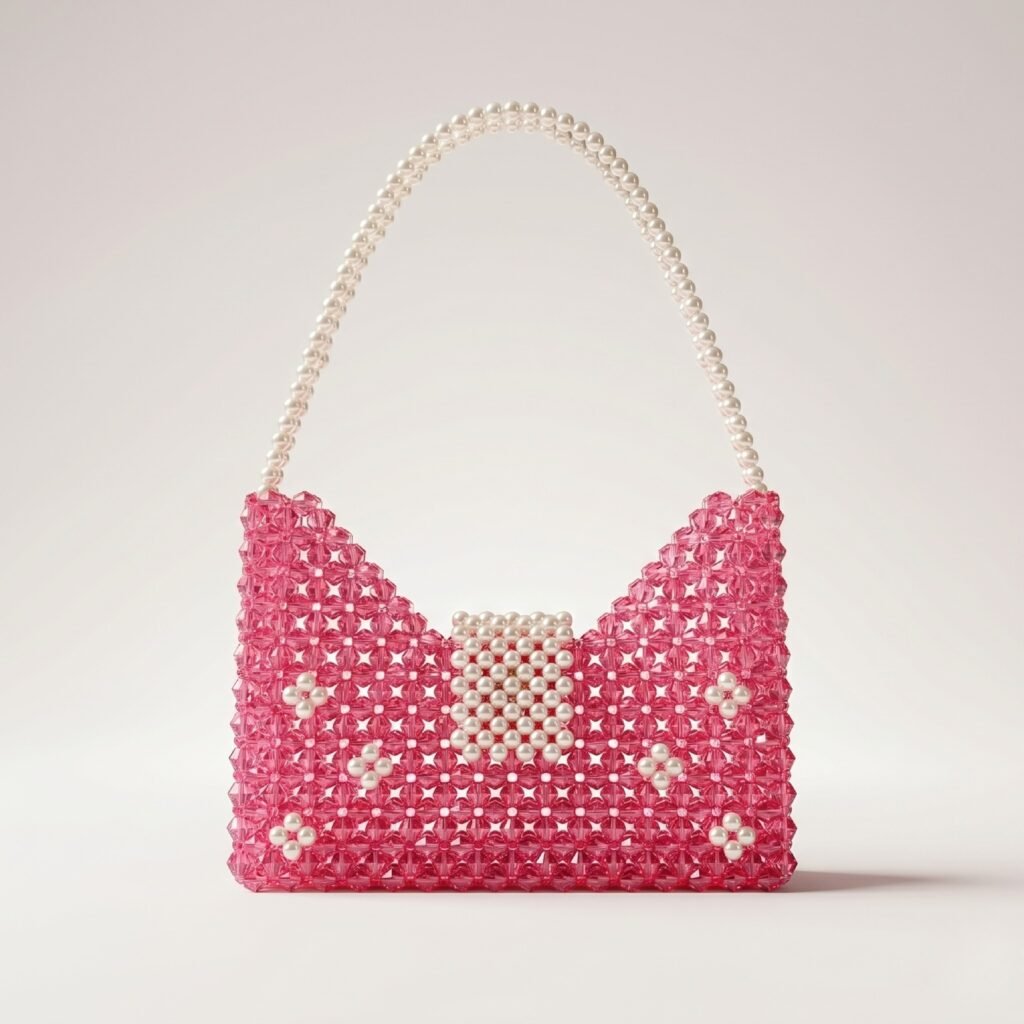 Bella Crystelle Blossom Pearl Crystal Shoulder Bag – Pink Floral Beaded Handbag
