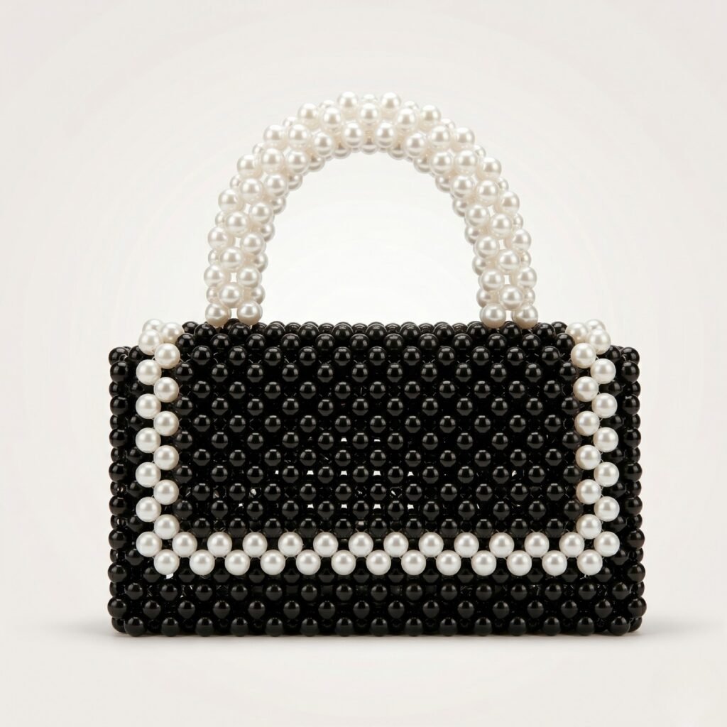 Bella Crystelle Noir Pearl Grace Handbag – Black & Pearl Beaded Evening Bag