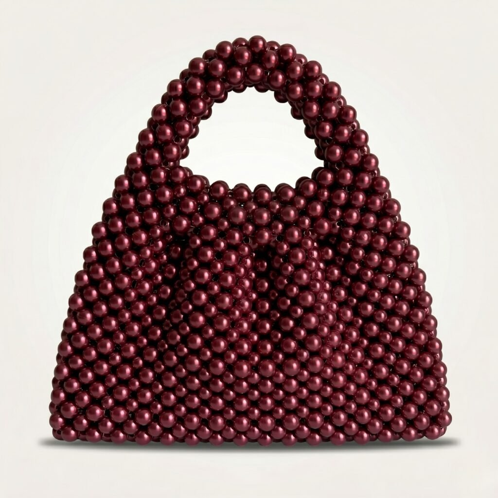 Bella Crystelle Burgundy Pearl Mini Tote – Deep Wine Beaded Handbag