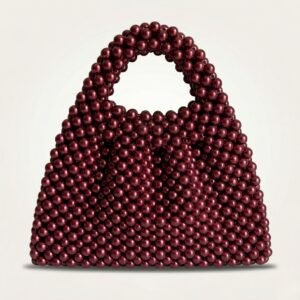Bella Crystelle Burgundy Pearl Mini Tote – Deep Wine Beaded Handbag