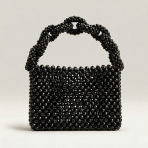 Bella Crystelle Noir Knot Crystal Handbag – Black Beaded Top Handle Bag
