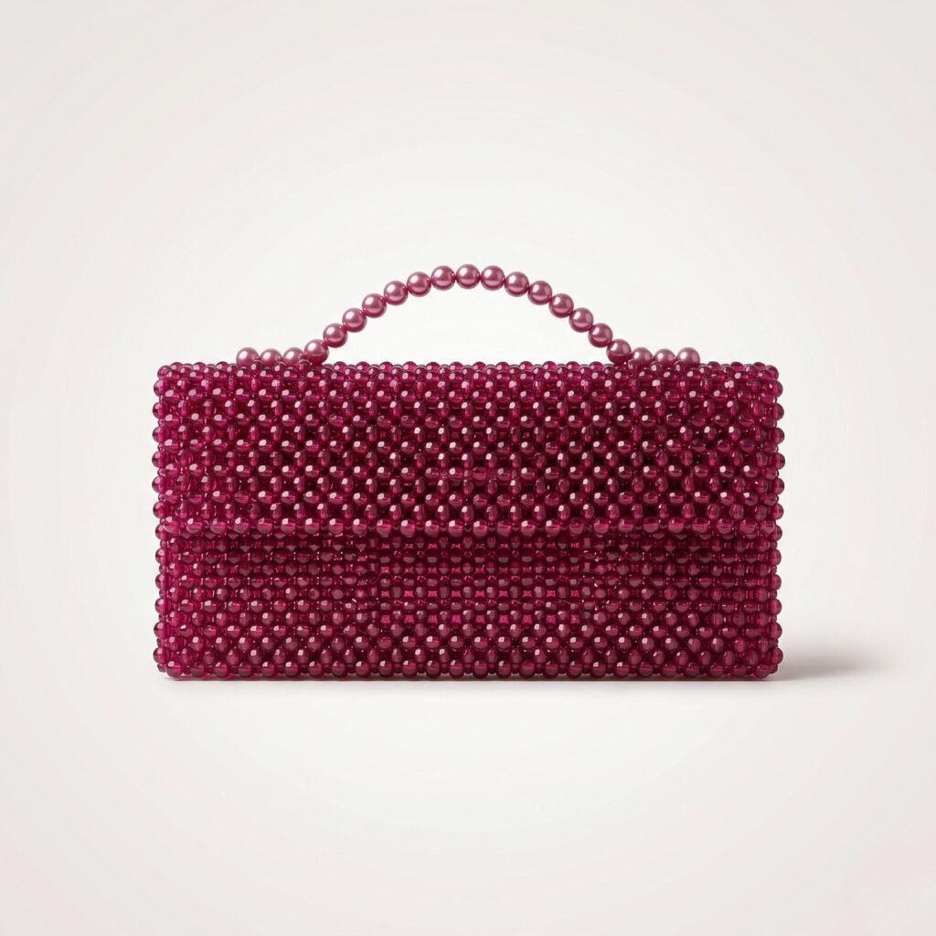 Bella Crystelle Ruby Pearl Envelope Clutch – Deep Pink Beaded Evening Bag