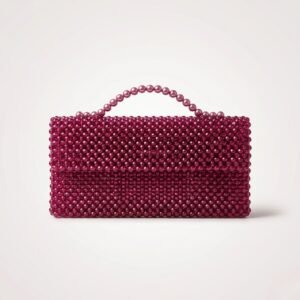 Bella Crystelle Ruby Pearl Envelope Clutch – Deep Pink Beaded Evening Bag