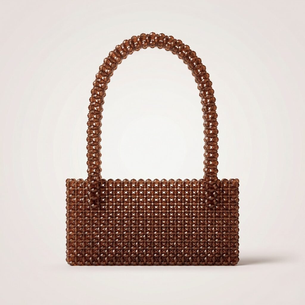 Bella Crystelle Cocoa Crystal Tote – Brown Beaded Top Handle Bag