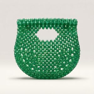 Bella Crystelle Emerald Crescent Crystal Bag – Green Cut-Out Beaded Handbag