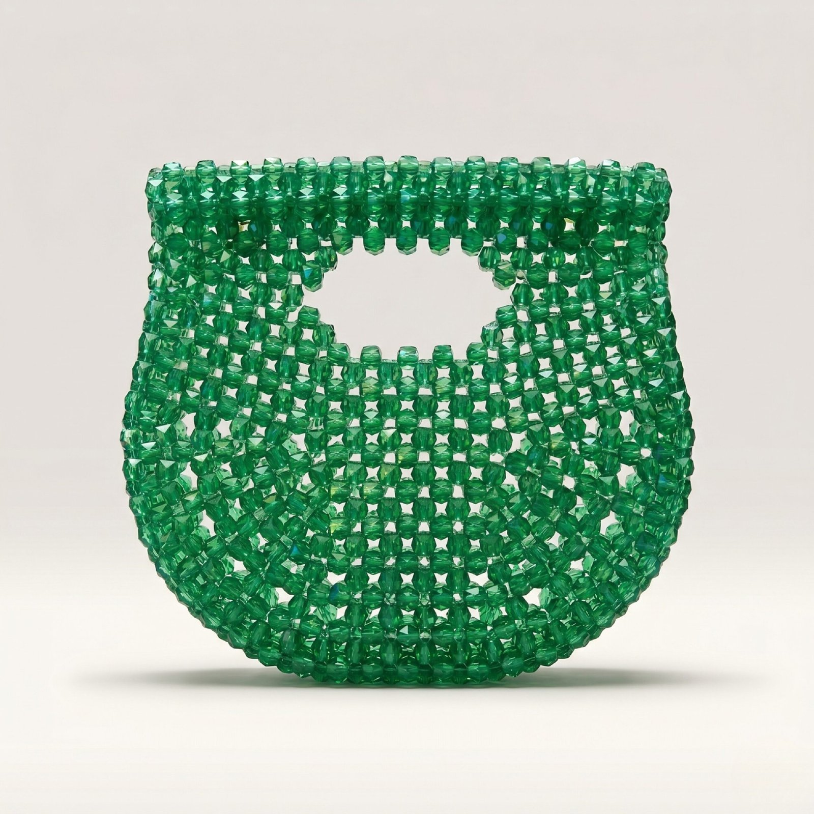 Bella Crystelle Emerald Crescent Crystal Bag – Green Cut-Out Beaded Handbag