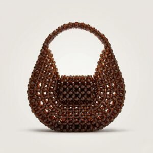 Bella Crystelle Mocha Crescent Crystal Bag – Brown Beaded Mini Handbag