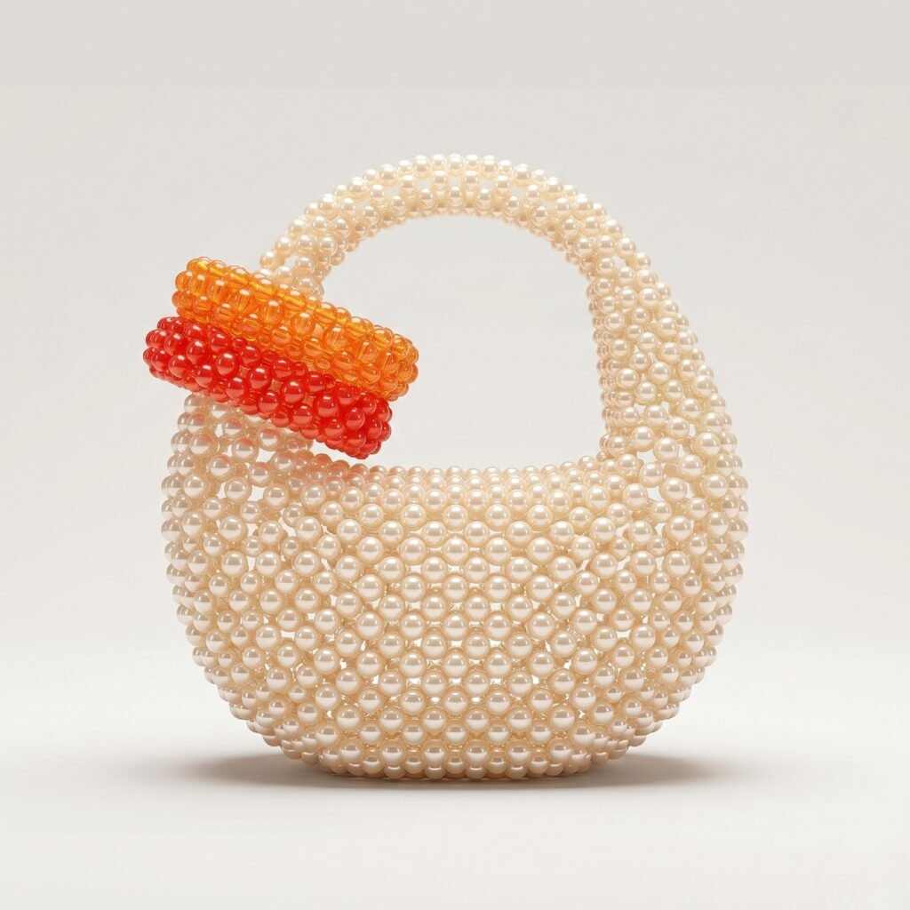 Bella Crystelle Pearl Resort Mini Bag – Ivory Beaded Handbag with Stack Bangles