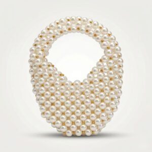 Bella Crystelle Pearl Halo Mini Bag – Ivory Pearl Beaded Handbag with Gold Accents