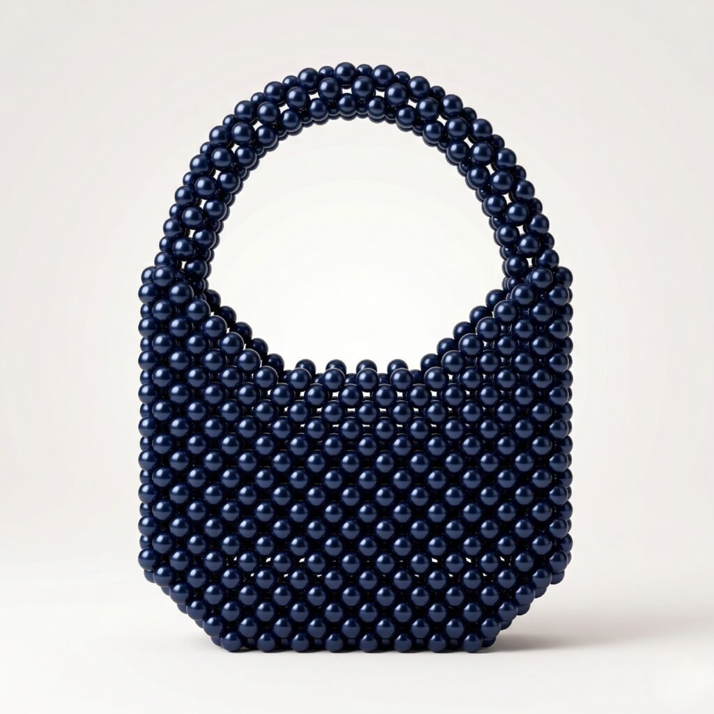 Bella Crystelle Midnight Pearl Crescent Bag – Navy Blue Beaded Mini Handbag