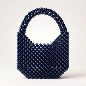 Bella Crystelle Midnight Pearl Crescent Bag – Navy Blue Beaded Mini Handbag