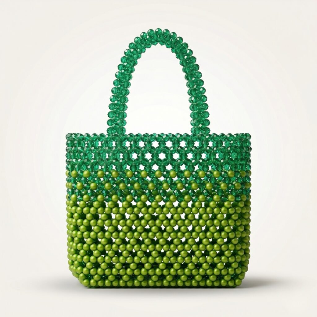 Bella Crystelle Emerald Ombre Tote Bag – Green Beaded Handcrafted Handbag