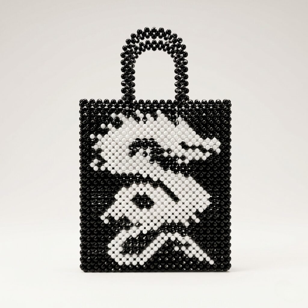 Bella Crystelle Monochrome Bloom Tote Bag – Black & White Beaded Floral Handbag
