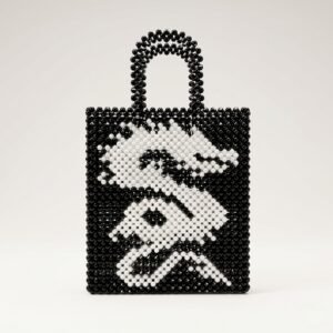 Bella Crystelle Monochrome Bloom Tote Bag – Black & White Beaded Floral Handbag
