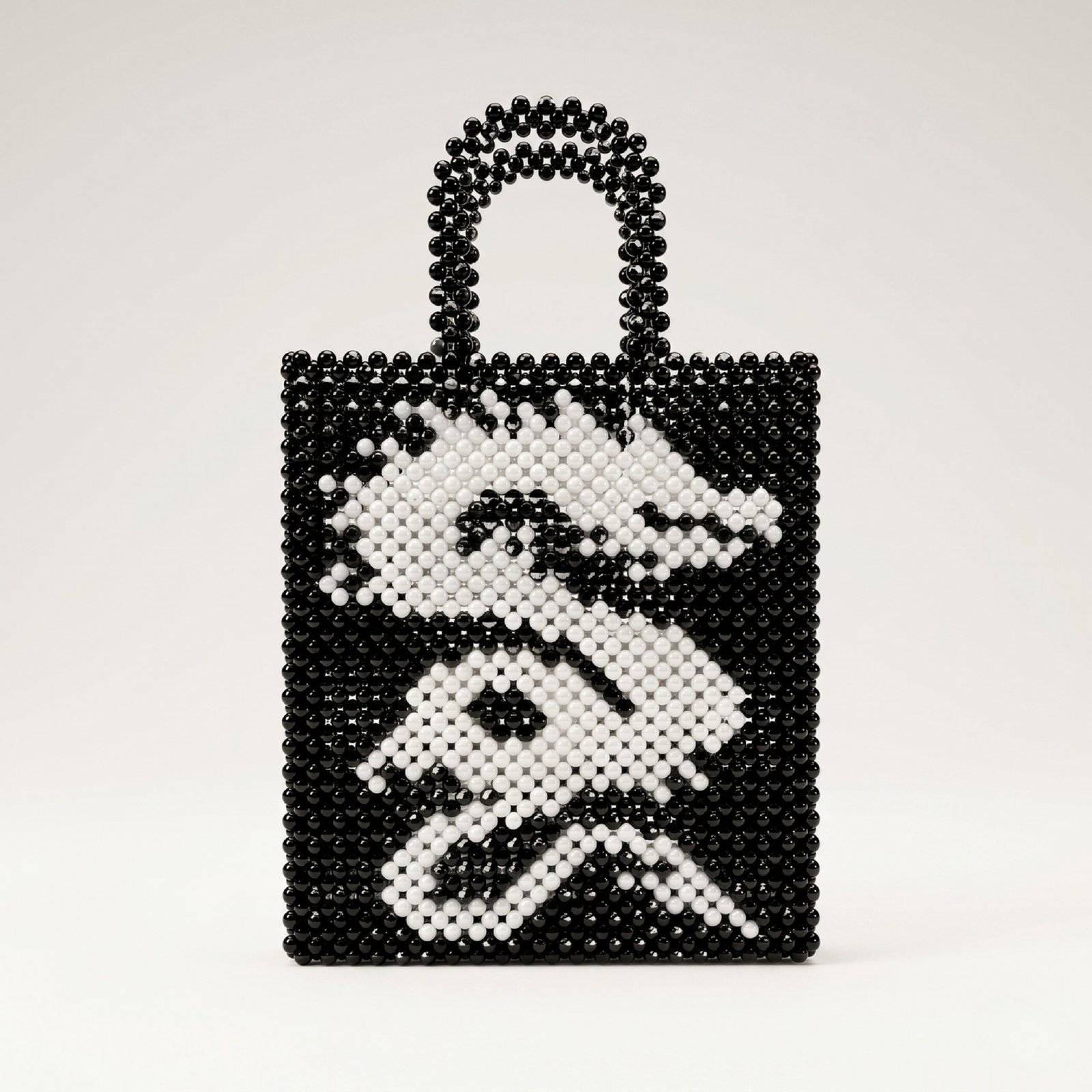 Bella Crystelle Monochrome Bloom Tote Bag – Black & White Beaded Floral Handbag