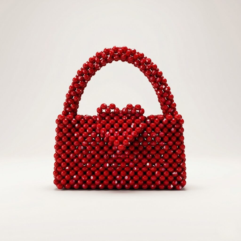Bella Crystelle Ruby Pearl Mini Bag – Red Beaded Handbag with Floral Clasp