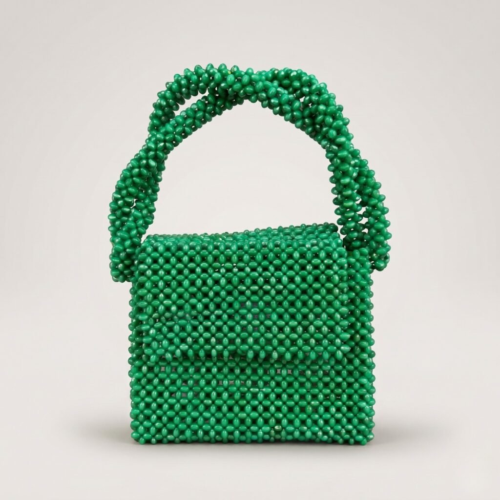 Bella Crystelle Emerald Box Shoulder Bag – Green Beaded Handcrafted Handbag
