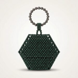 Bella Crystelle Emerald Halo Evening Bag – Deep Green Beaded Handbag with Ring Handle