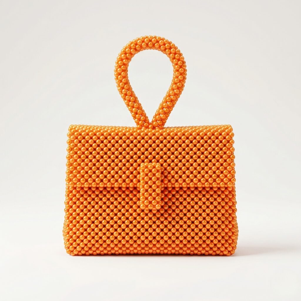 Bella Crystelle Tangerine Pearl Clutch – Orange Beaded Handcrafted Evening Bag