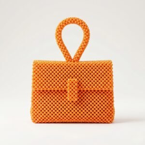 Bella Crystelle Tangerine Pearl Clutch – Orange Beaded Handcrafted Evening Bag