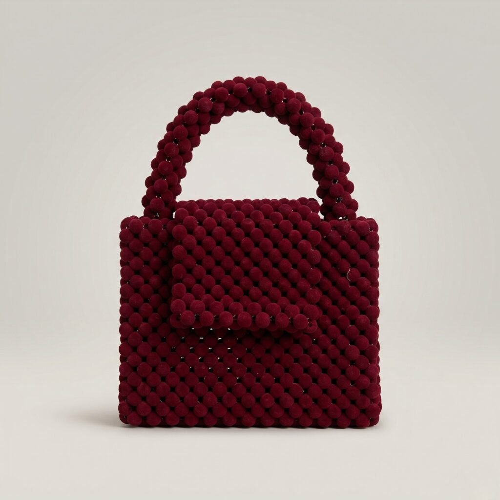Bella Crystelle Ruby Velvet Mini Satchel – Deep Red Beaded Handcrafted Handbag